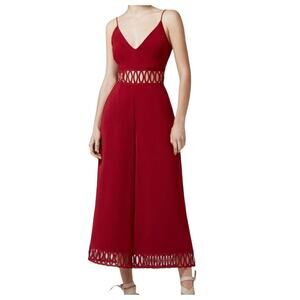 Keepsake Jumpsuit Holiday Cherry Red Cut Out Waist Spaghetti Strap